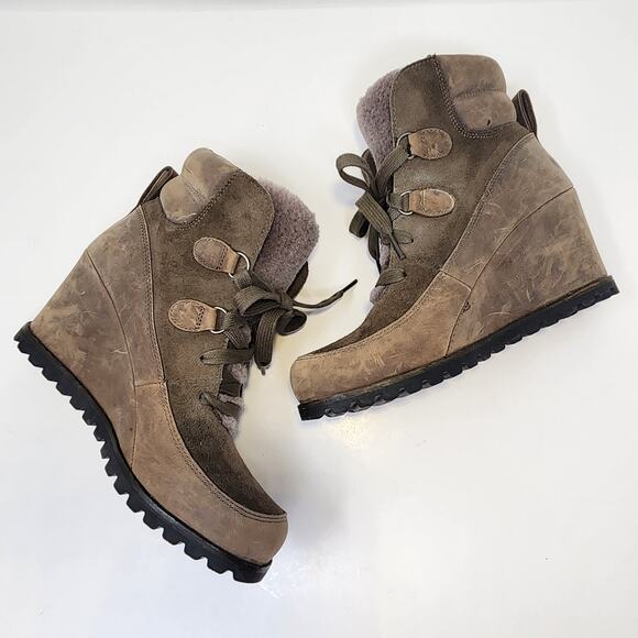 UGG Valory Mole Brown Suede Leather Wedge Boot Women Size 8 Waterproof Lace Up - Picture 8 of 9